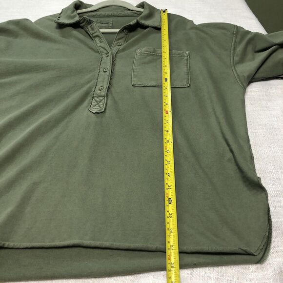 Aerie Henley Sweatshirt Top Women L Army Green Oversize Distressed Button Cozy - Picture 13 of 14